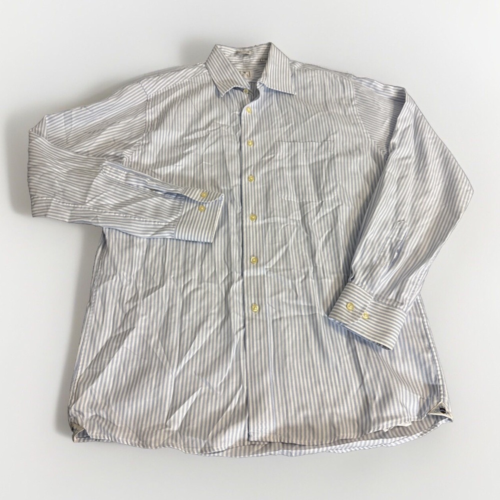 Peter Millar Mens Stripe Long Sleeve Button Front Dress Shirt Size 16 Large